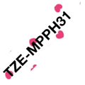 Für Brother P-Touch D 200 Series:<br/>Brother TZ-EMPPH31 DirectLabel schwarz auf pink hearts Laminat 12mm x 4m für Brother P-Touch TZ 3.5-18mm/6-12mm/6-18mm/6-24mm/6-36mm 